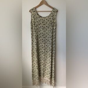 Pamela brown vintage floral long slip dress with lace OS